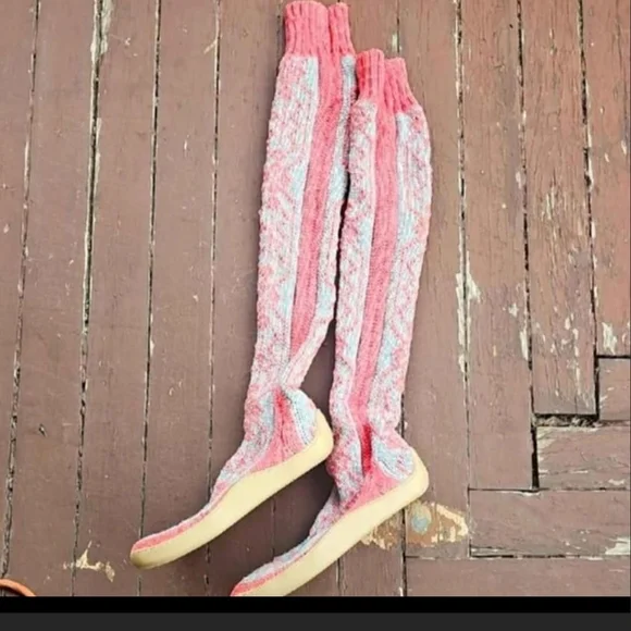 Free People Gypszy Pink Knit Sweater Over The Knee Boots - Picture 1 of 5